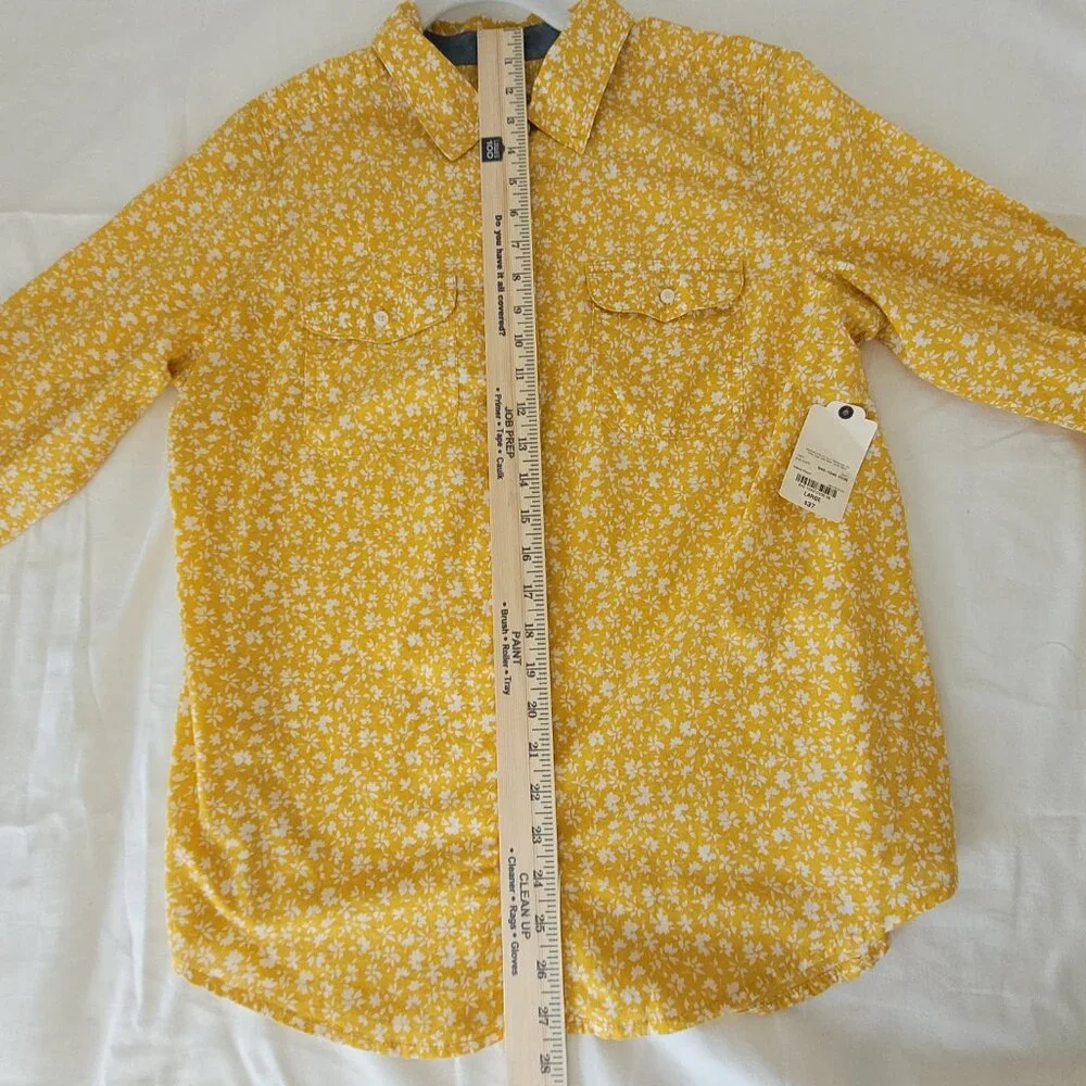 Yellow Floral Womens Button Long Sleeve ShirtSt Johns Bay Size L  NWT - Picture 12 of 15